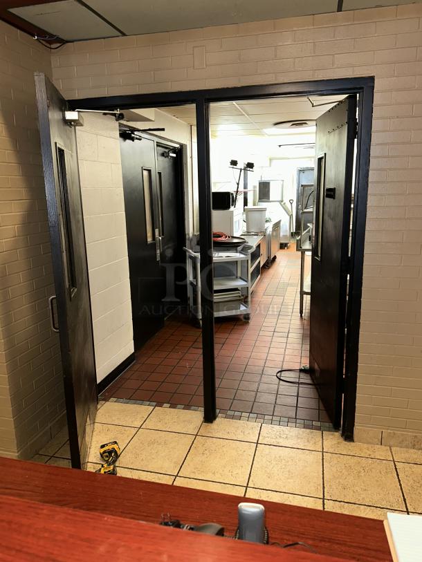 Steel Easy Swing Doors w/ View Through Window. 35"x1-1/2"x83-1/2" Door size, Complete Frame Size 73"x6"x86" 2 Times Your Bid! - Image 3 of 4