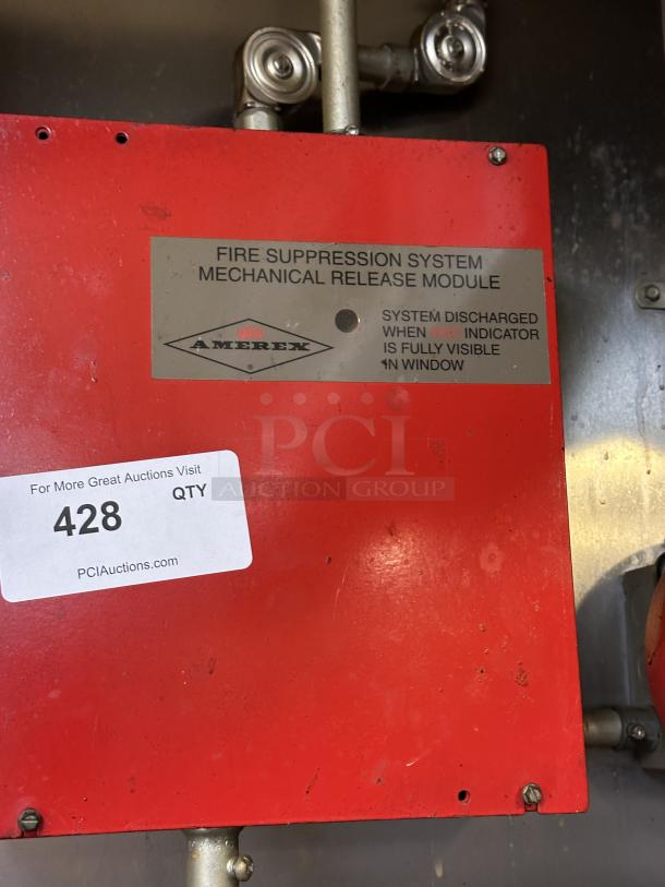 Amerex Fire Suppression Tanks and Control Box. BUYER MUST REMOVE. Fire Suppression System, Mechanical Release
Optional Removal Charge $250 separate from your Bid - Image 4 of 6