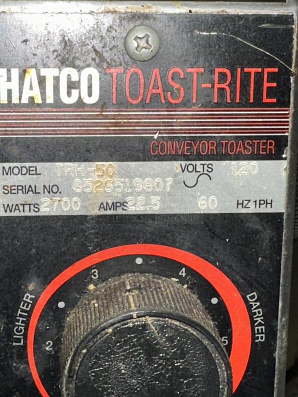 Hatco Toast-Qwik Series Commercial Stainless Steel Electric Powered Countertop Conveyor Toaster! Model: TQ-20BA SN: 4124341341! 208V 1 Phase! On Legs! Toast-Rite TRH-50 120V - Image 4 of 4
