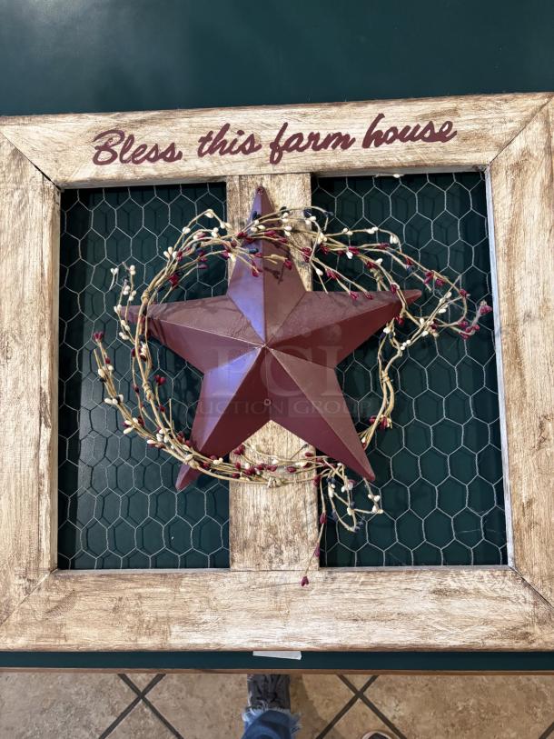 Lot of Country Decor, Metal Welcome Sign, Closed and Open Sign, Garland, Bunnies, Clock, Song, Round Sign Gray - Image 7 of 9