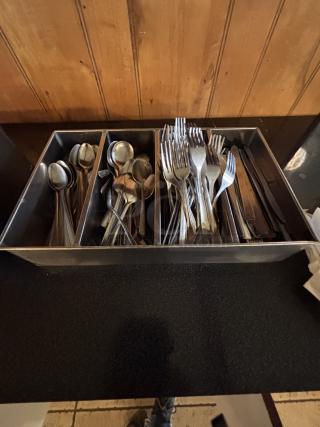Silverware and Silverware Holders, both stainless steel, 2 trays, all silverware included