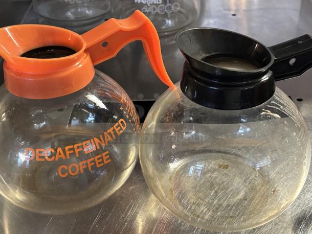 Lot of 2 Coffee Pots, Glass, 1 Regular 1 Decaf - Image 1 of 3