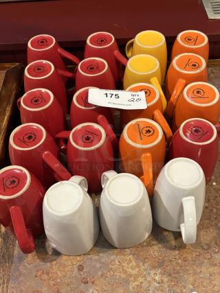 Lot of Red, White, Orange, Yellow Coffee Mugs, 12 oz