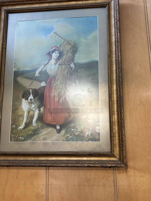 Women, Holding Wheat with Dog Picture, Mounted to Wall 19x25 - Image 1 of 3