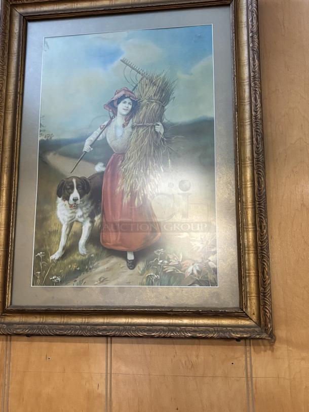 Women, Holding Wheat with Dog Picture, Mounted to Wall 19x25 - Image 2 of 3