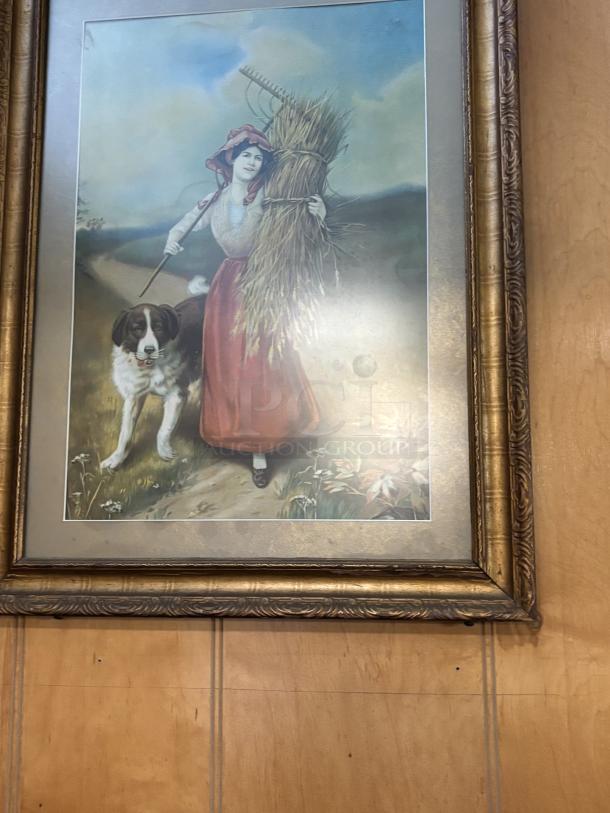 Women, Holding Wheat with Dog Picture, Mounted to Wall 19x25 - Image 3 of 3