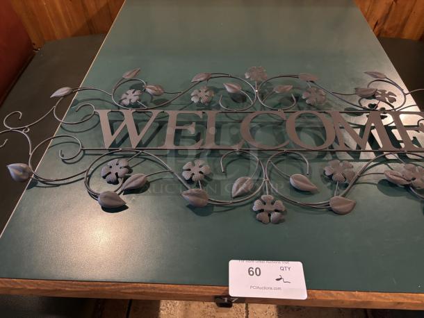Lot of Country Decor, Metal Welcome Sign, Closed and Open Sign, Garland, Bunnies, Clock, Song, Round Sign Gray - Image 9 of 9