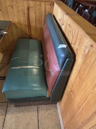 Booths, Brown and Green Singles, with Tears, 20 inch seat width, 47 inch long, 27 inch back
