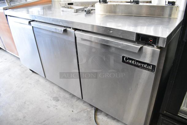 Continental SW72 Stainless Steel Commercial 3 Door Undercounter Cooler on Commercial Casters. 115 Volts, 1 Phase. Tested and Working! - Image 2 of 10