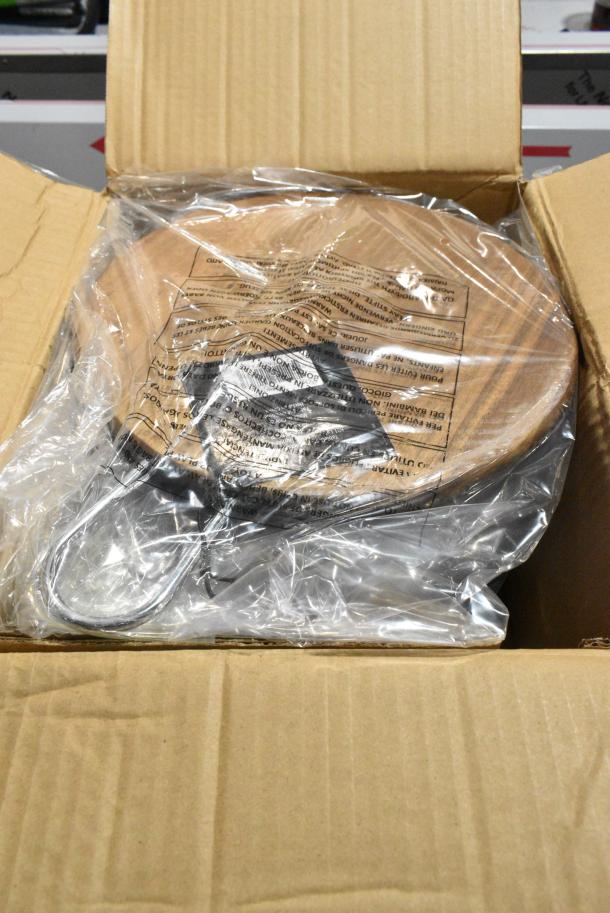 BRAND NEW! Box of 12 TableCraft ACAMR10 10" Round Acacia Display Board with Brushed Nickel Handle - Image 3 of 7