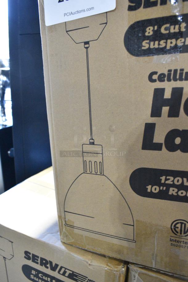 3 BRAND NEW SCRATCH AND DENT! ServIt 423HLS85SS 8' Cut-to-Length Ceiling Mount Heat Lamp with Modern Stainless Steel Round Dome Shade. 3 Times Your Bid! - Image 3 of 4