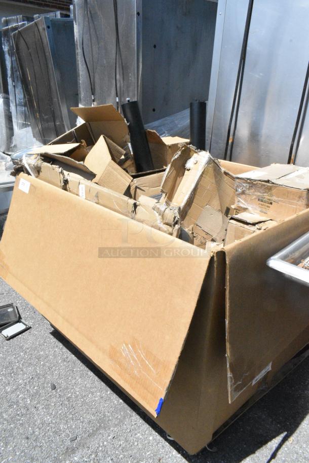 16 BRAND NEW SCRATCH AND DENT! Boxes Including 164TS1800 Lancaster Table & Seating 18" Cast Iron Table Base Spider, Four 164TCOLROD25 Lancaster Table & Seating 25 3/16" Standard Height Table Base Column and Rod, 164TB3030 Lancaster Table & Seating 30" x 30" Cross Cast Iron Table Base Plate, 600UT2436G Regency 18-Gauge Galvanized Steel Adjustable Shelf for 24" x 36" Work Tables, 600TSS3036 Regency Spec Line 30" x 36" 14 Gauge Stainless Steel Commercial Work Table with Undershelf. 16 Times Your Bid! - Image 1 of 11