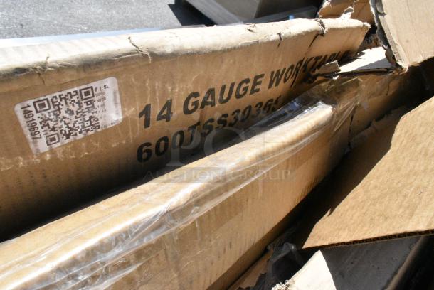16 BRAND NEW SCRATCH AND DENT! Boxes Including 164TS1800 Lancaster Table & Seating 18" Cast Iron Table Base Spider, Four 164TCOLROD25 Lancaster Table & Seating 25 3/16" Standard Height Table Base Column and Rod, 164TB3030 Lancaster Table & Seating 30" x 30" Cross Cast Iron Table Base Plate, 600UT2436G Regency 18-Gauge Galvanized Steel Adjustable Shelf for 24" x 36" Work Tables, 600TSS3036 Regency Spec Line 30" x 36" 14 Gauge Stainless Steel Commercial Work Table with Undershelf. 16 Times Your Bid! - Image 10 of 11