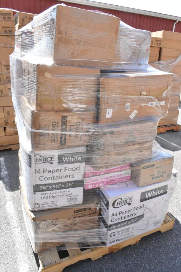 32 BRAND NEW SCRATCH AND DENT! Items Including 130WBKSSPOONH Choice Black Heavy Weight Wrapped Polystyrene Plastic Soup Spoon - 1,000/Case, 130BFORKWP Choice Individually Wrapped Medium Weight Black Polypropylene Plastic Fork - 1,000/Case, 347VNP7WHGD Visions 7 1/2" White Round Plastic Plate with Gold Vintage Rim - 120/Case, 130HPPWRBF Choice Black Heavy Weight Wrapped Polypropylene Plastic Fork - 1,000/Case, 612P527 Choice 7" Clear Round Plastic Dome Lid - 500/Case, 130BFORKWP Choice Individually Wrapped Medium Weight Black Polypropylene Plastic Fork - 1,000/Case, 500L1020BHT Choice Black Hot Paper Cup Travel Lid with Hinged Tab for 10-24 oz. Standard Cups and 8 oz. Squat Cups - 1,000/Case, 500CC24 Choice Clear PET Customizable Plastic Cold Cup - 24 oz. - 600/Case, 795PTOWHT4 Choice White Microwavable Folded Paper #4 Take-Out Container 7 3/4" x 5 1/2" x 3 1/2" - 160/Case. 32 Times Your Bid! - Image 2 of 15