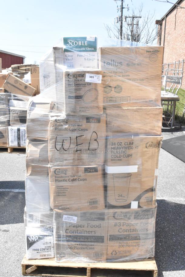 30 BRAND NEW SCRATCH AND DENT! Items Including 500TW7 Choice 7 oz. Translucent Thin Wall Plastic Cold Cup - 2,500/Case, 127P550C Choice 5.5 oz. Clear Plastic Souffle Cup / Portion Cup - 2,500/Case, 127CTE32R Choice TamperSafe 32 oz. Tamper-Resistant, Tamper-Evident Clear PET Plastic Rectangular Container with Hinged Flat Lid - 200/Case, 260PCCOV10 Choice 10" Clear Polycarbonate Plate Cover - 12/Case, 259FLTRP Fryclone Fryer Oil Filter Paper - 100/Case, 128HDLDBULK Choice Heavy Duty Microwavable Translucent Plastic Deli Container Lid - 480/Case, 394365XL Noble Products Disposable Clear Gloves, 460241Tellus Plates, 500CC24HD 24 oz. Plastic Cold Cup - Designed for Use Without Lids - 600/Case. 30 Times Your Bid! - Image 1 of 14