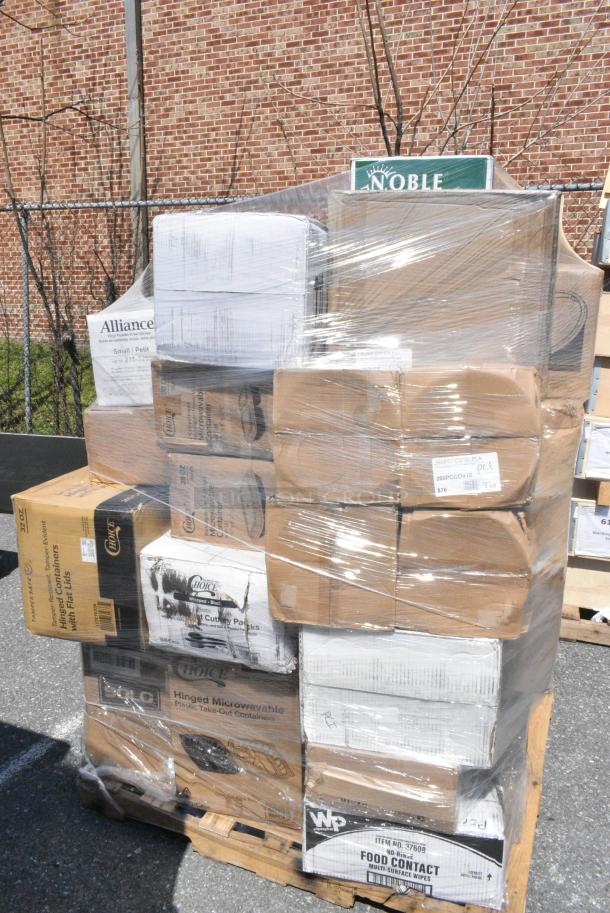 30 BRAND NEW SCRATCH AND DENT! Items Including 500TW7 Choice 7 oz. Translucent Thin Wall Plastic Cold Cup - 2,500/Case, 127P550C Choice 5.5 oz. Clear Plastic Souffle Cup / Portion Cup - 2,500/Case, 127CTE32R Choice TamperSafe 32 oz. Tamper-Resistant, Tamper-Evident Clear PET Plastic Rectangular Container with Hinged Flat Lid - 200/Case, 260PCCOV10 Choice 10" Clear Polycarbonate Plate Cover - 12/Case, 259FLTRP Fryclone Fryer Oil Filter Paper - 100/Case, 128HDLDBULK Choice Heavy Duty Microwavable Translucent Plastic Deli Container Lid - 480/Case, 394365XL Noble Products Disposable Clear Gloves, 460241Tellus Plates, 500CC24HD 24 oz. Plastic Cold Cup - Designed for Use Without Lids - 600/Case. 30 Times Your Bid! - Image 2 of 14