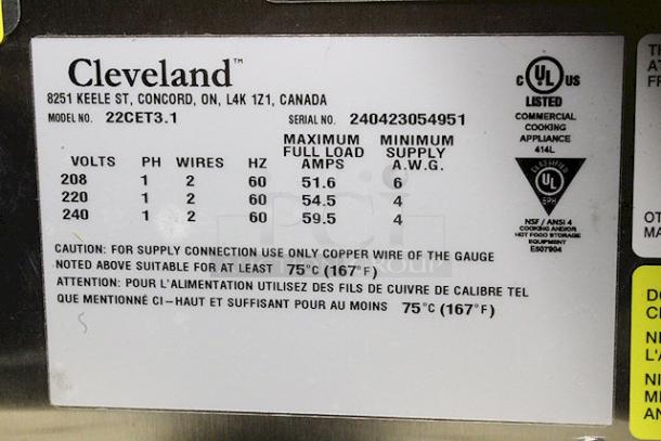 BRAND NEW SCRATCH & DENT! Cleveland 22CET3.1 SteamChef 3 Pan Electric Countertop Steamer - 208V, 1 Phase, 12 kW. Dented on top and sides. S/N: 240423054951 - Image 7 of 7