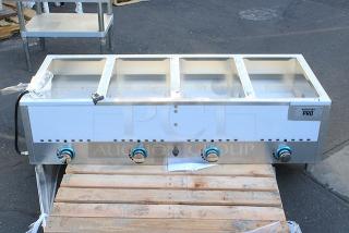 BRAND NEW SCRATCH-N-DENT! Backyard Pro Four Pan Open Well Mobile Liquid Propane Outdoor Steam Table with Undershelf - 14,000 BTU. Missing Legs and Casters. SERIAL #: 202408207030