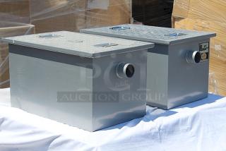 BRAND NEW SCRATCH-N-DENT! Regency 20 lb. 10 GPM Grease Trap with 2" Non-Threaded Connections. Out Of Original Packaging. 2x Your Bid.