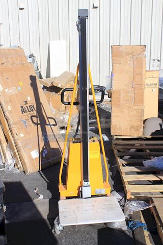 BRAND NEW SCRATCH-N-DENT! Wesco Industrial Products 220 lb. Electric Lift with 18" x 23" Platform and 66" Lift Height 272468. Electronic cover has fallen off and the belt is damaged.