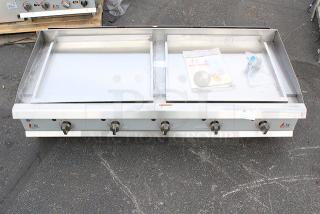 BRAND NEW SCRATCH & DENT! Cooking Performance Group GT-CPG-60-NL 60" Gas Countertop Griddle with Thermostatic Controls - 150,000 BTU. S/N: 2410007374 Legs are bent and unit is dented.