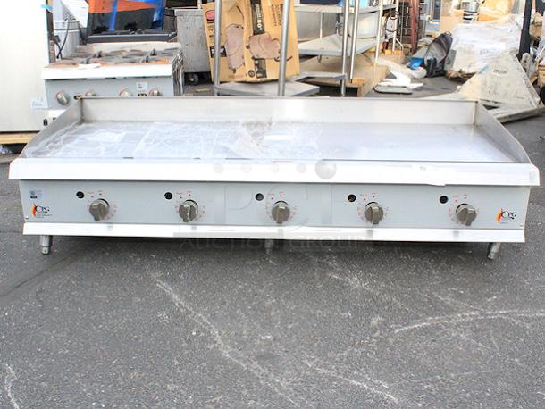 BRAND NEW SCRATCH & DENT! Cooking Performance Group GT-CPG-60-NL 60" Gas Countertop Griddle with Thermostatic Controls - 150,000 BTU. S/N: 2410007374 Legs are bent and unit is dented. - Image 3 of 11
