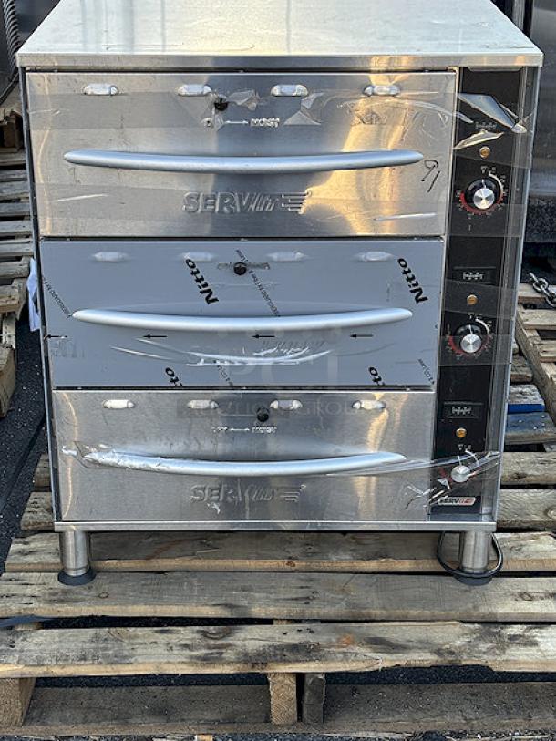 BRAND NEW SCRATCH & DENT! ServIt WDSFS-3 Triple Freestanding Drawer Warmer - 1350W, 120V. - Image 1 of 5