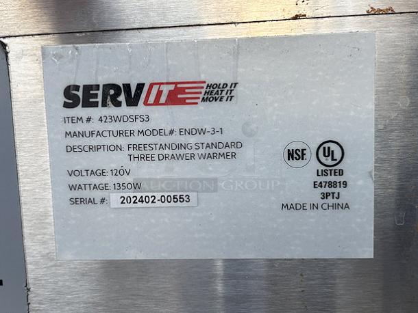 BRAND NEW SCRATCH & DENT! ServIt WDSFS-3 Triple Freestanding Drawer Warmer - 1350W, 120V. - Image 5 of 5