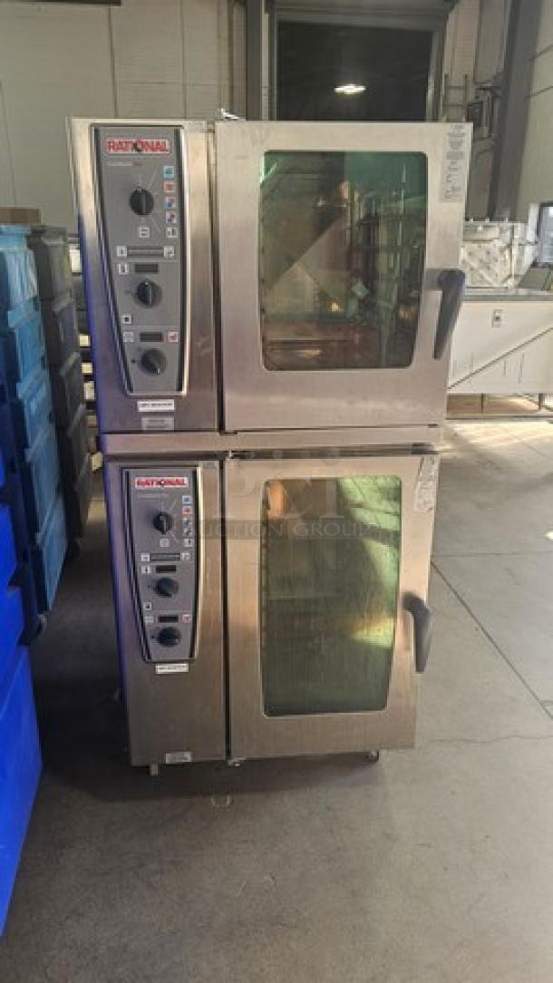 Rational Double Stack CombiMaster Plus Combination Oven. On Casters. Very Good Condition.

(Top) CMP61 Electric CombiMaster Plus Combination Oven. 208V, 3 PH, 11 kW, 60 Hz.
(Bottom) CMP101 Electric CombiMaster Plus Combination Oven. 208V, 3 PH, 19 kW, 60 Hz. - Image 1 of 4