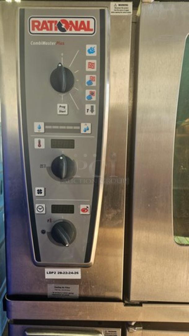 Rational Double Stack CombiMaster Plus Combination Oven. On Casters. Very Good Condition.

(Top) CMP61 Electric CombiMaster Plus Combination Oven. 208V, 3 PH, 11 kW, 60 Hz.
(Bottom) CMP101 Electric CombiMaster Plus Combination Oven. 208V, 3 PH, 19 kW, 60 Hz. - Image 3 of 4