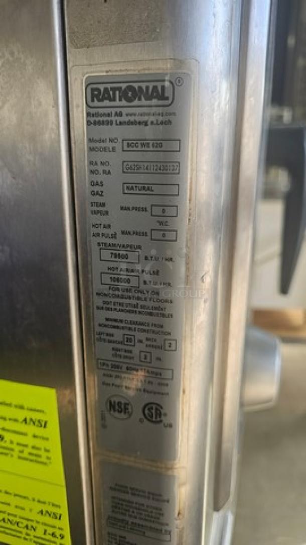 Rational Double Stack Combi Master Steamer Oven. On Casters. Very Good Condition.

(Top) SCCWE62G Natural Gas Combi Convection Steam Oven. 1 PH, 208 V, 60 Hz, 15 A.
(Bottom) SCCWE102 Self Cooking Center Electric Combi Oven. 480V, 3 PH, 37kW, 60 Hz. - Image 4 of 7