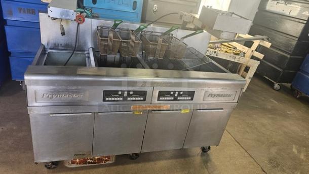 Frymaster Electric Floor Fryer 2 Bay w/ 2 Dump Stations. 480V, 60 Hz, 3 PH. On Casters. Very Good Condition. - Image 1 of 8