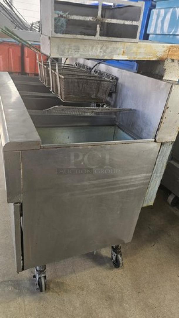 Frymaster Electric Floor Fryer 2 Bay w/ 2 Dump Stations. 480V, 60 Hz, 3 PH. On Casters. Very Good Condition. - Image 6 of 8