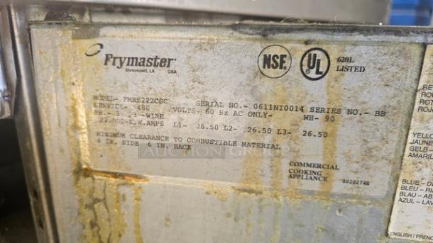Frymaster Electric Floor Fryer 2 Bay w/ 2 Dump Stations. 480V, 60 Hz, 3 PH. On Casters. Very Good Condition. - Image 7 of 8