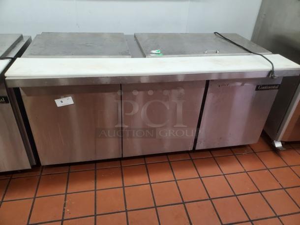Continental Refrigerator SW72-30M 72" 3 Door Mighty Top Refrigerated Sandwich Prep Table. Very Nice Condition. 115 V, 60 Hz, 1 PH. - Image 1 of 9