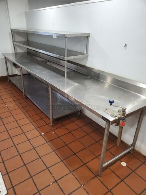 Stainless Steel Work Table w/ Overhead Shelf, Undershelf, and Edlund Manual Can Opener. - Image 1 of 4