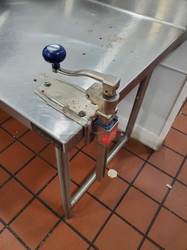 Stainless Steel Work Table w/ Overhead Shelf, Undershelf, and Edlund Manual Can Opener. - Image 2 of 4