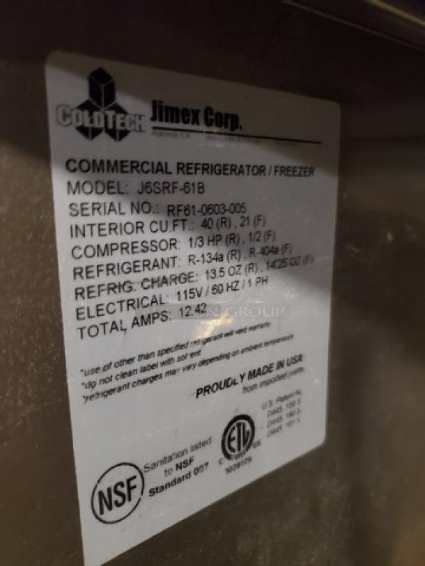 Coldtech Commercial Freezer/ Refrigerator S/s 6 Split Door - J6SRF-61B. 115 V, 60 Hz, 1 PH. - Image 5 of 7