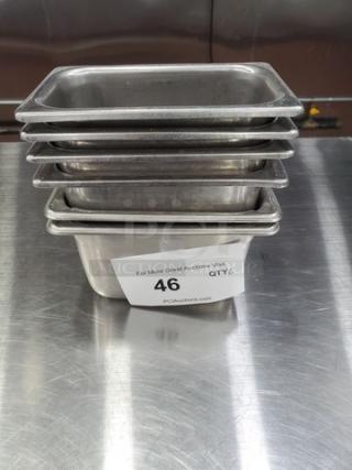 Lot of 6 1/9-Size Anti-Jam Heavy Duty Stainless Steel Food Pans 4" Deep