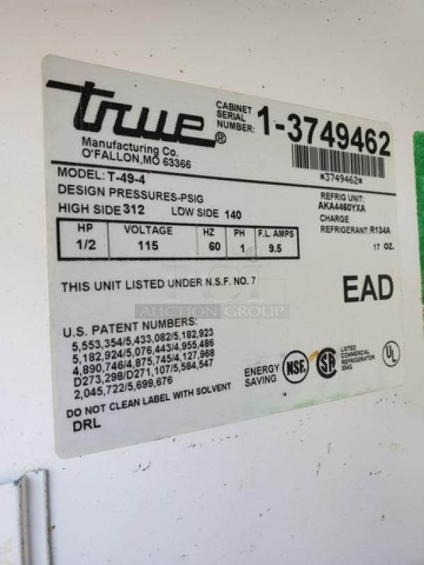 True T-49-4 - 54" Four Half Door Reach In Refrigerator. 1/2 HP, 115 V, 60 Hz, 1 PH. - Image 10 of 14