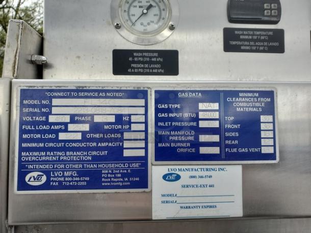 LVO FL14G - Front Load Gas Fired Pan Washer. 460 V, 3 PH, 60 Hz, Natural Gas, 48000 BTU. - Image 3 of 14