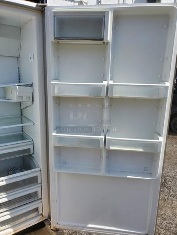Monogram 36" Panel-Ready Integrated Column Refrigerator. The panel shown (5th picture) covers both the Refrigerator (this listing) and the Freezer unit (item #65). It is recommended that both units are purchased by the same buyer. Otherwise the panel will have to be altered so that each unit will still have a panel. - Image 3 of 8