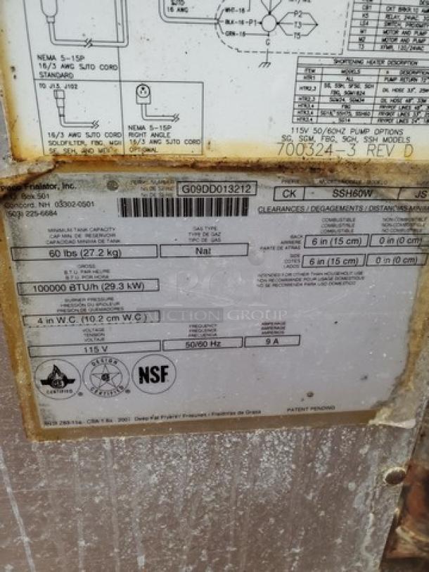 Pitco SSH60W Gas Fryer - (2) 60 lb Vats, Floor Model, Natural Gas. 115 V, 50/60 Hz, 9 A, 100000 BTU. - Image 4 of 10