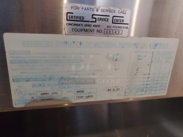 Duke TEHF-60SS 60" Hot Food Table w/ (4) Wells & Undershelf. 208V, 1 PH. Plug appears to have been cut. Will need to be rewired. - Image 3 of 8