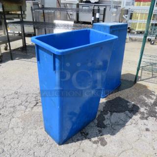 One Blue Slim Jim Trash Can.