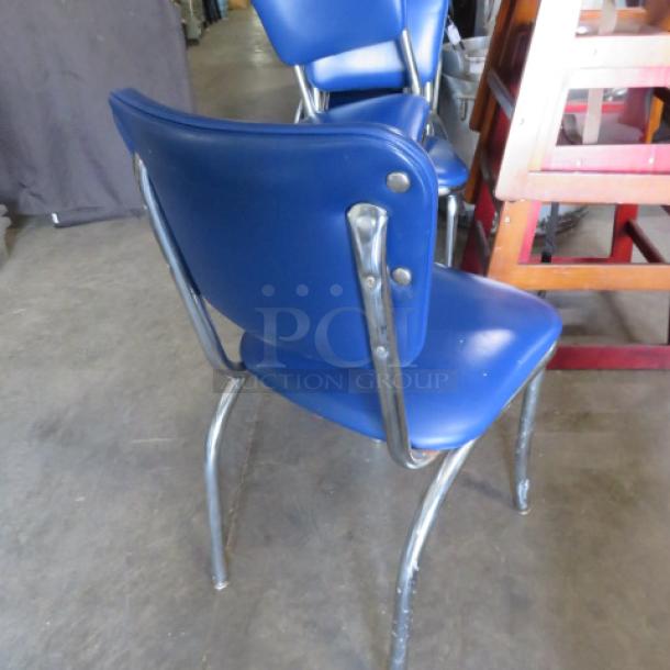 Chrome Chair With A Blue Cushioned Seat And Back. 2XBID - Image 2 of 2