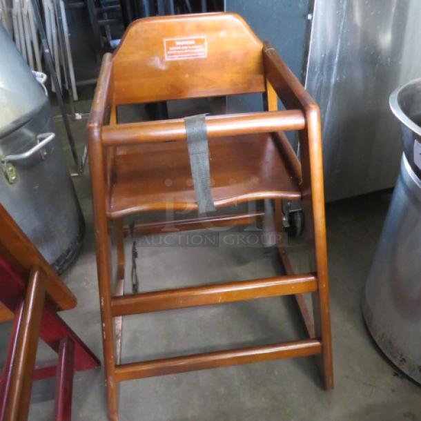 One Wooden High Chair With Safety Straps. - Image 1 of 1