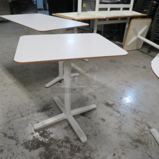One IKEA White Laminate Tabletop On A Pedestal Base.  28X24X29 - Image 1 of 1