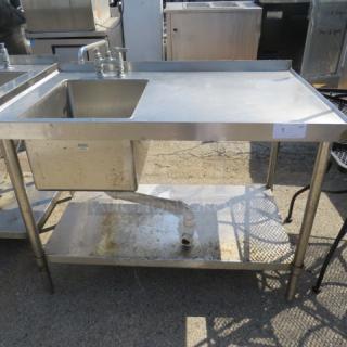 One Stainless Steel Table With A Sink, Faucet, And SS Under Shelf. 48X30X37