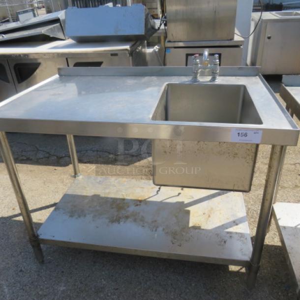 One Stainless Steel Table With A Sink, Faucet, And SS Under Shelf. 48X30X37 - Image 1 of 1